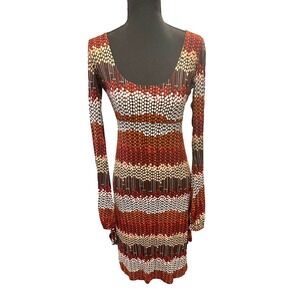 United Colors of Benetton Orange Dot Print  Keyhole Dress Made in Italy
